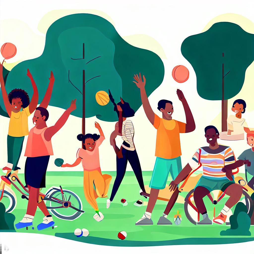 Diverse group of people engaging in healthy activities in a community park